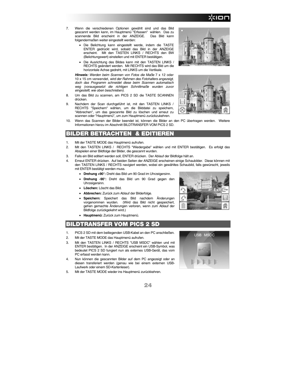 Bilder betrachten & editieren, Bildtransfer vom pics 2 sd | ION PICS 2 SD User Manual | Page 25 / 32