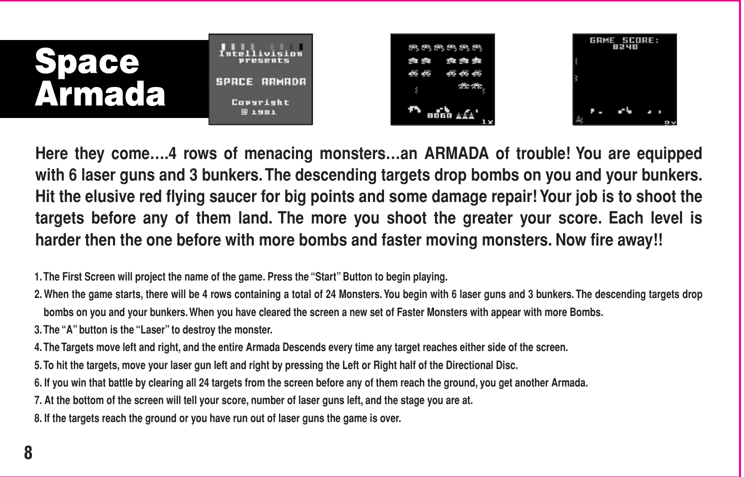 Space armada | Intellivision Productions 10400 User Manual | Page 10 / 36