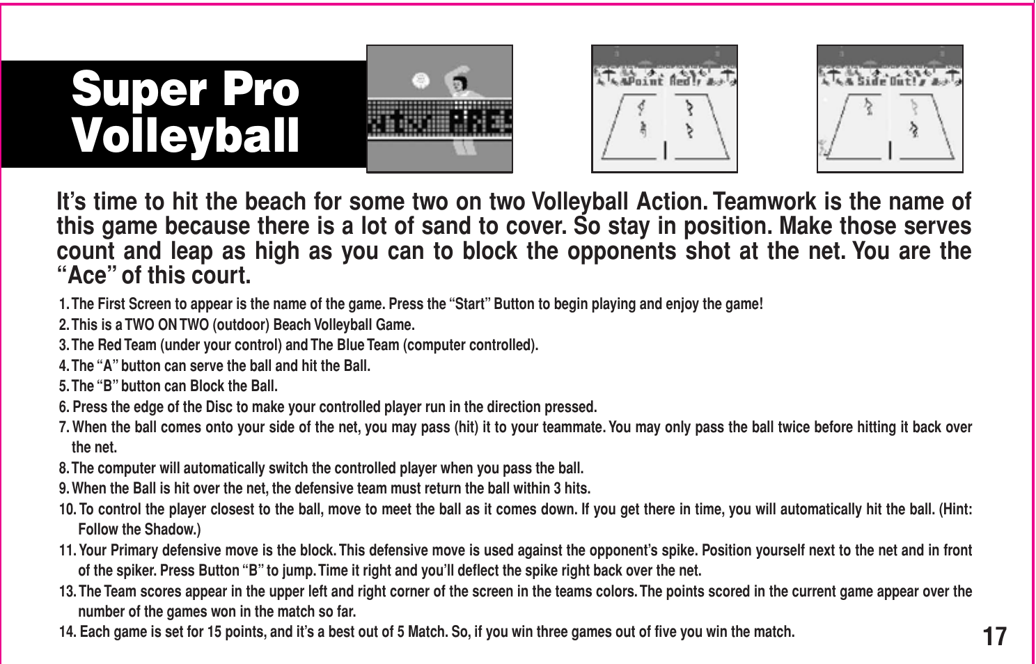 Super pro volleyball | Intellivision Productions 10400 User Manual | Page 19 / 36