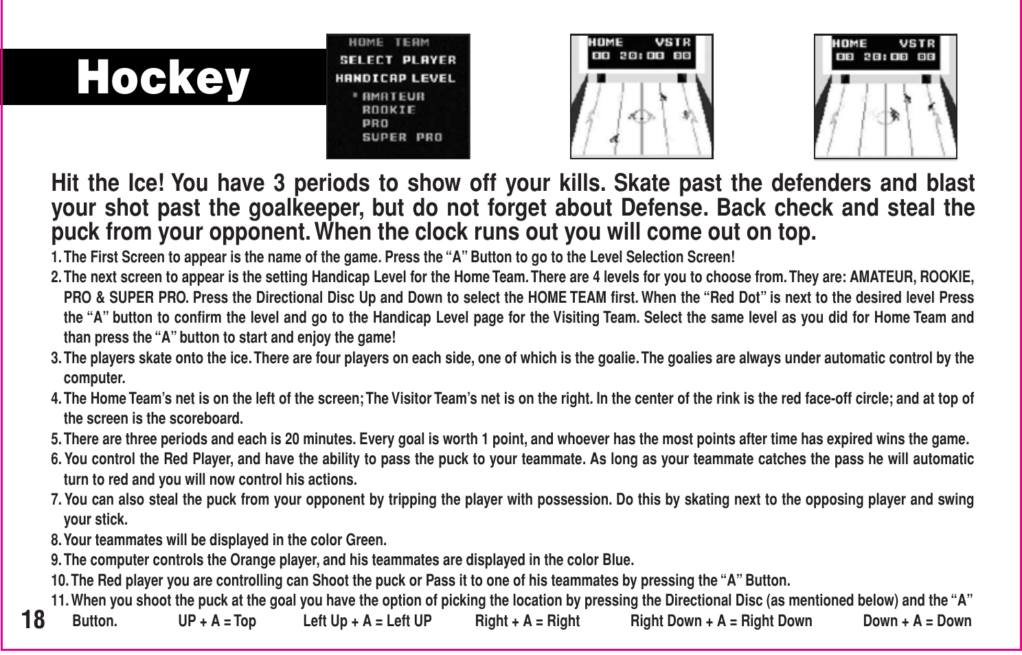 Hockey | Intellivision Productions 10400 User Manual | Page 20 / 36