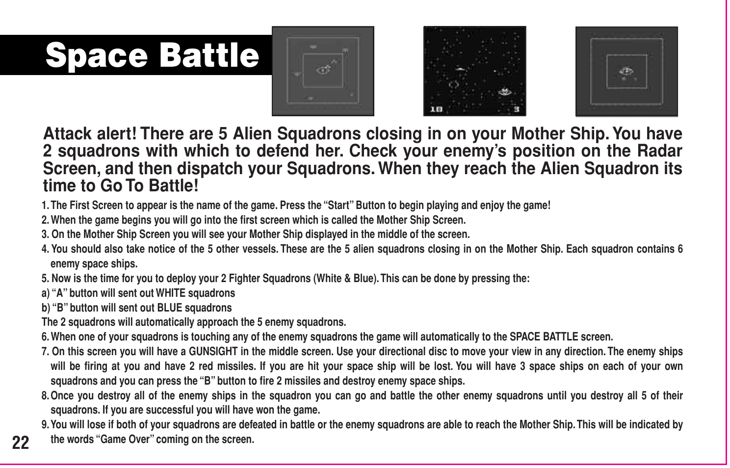 Space battle | Intellivision Productions 10400 User Manual | Page 24 / 36