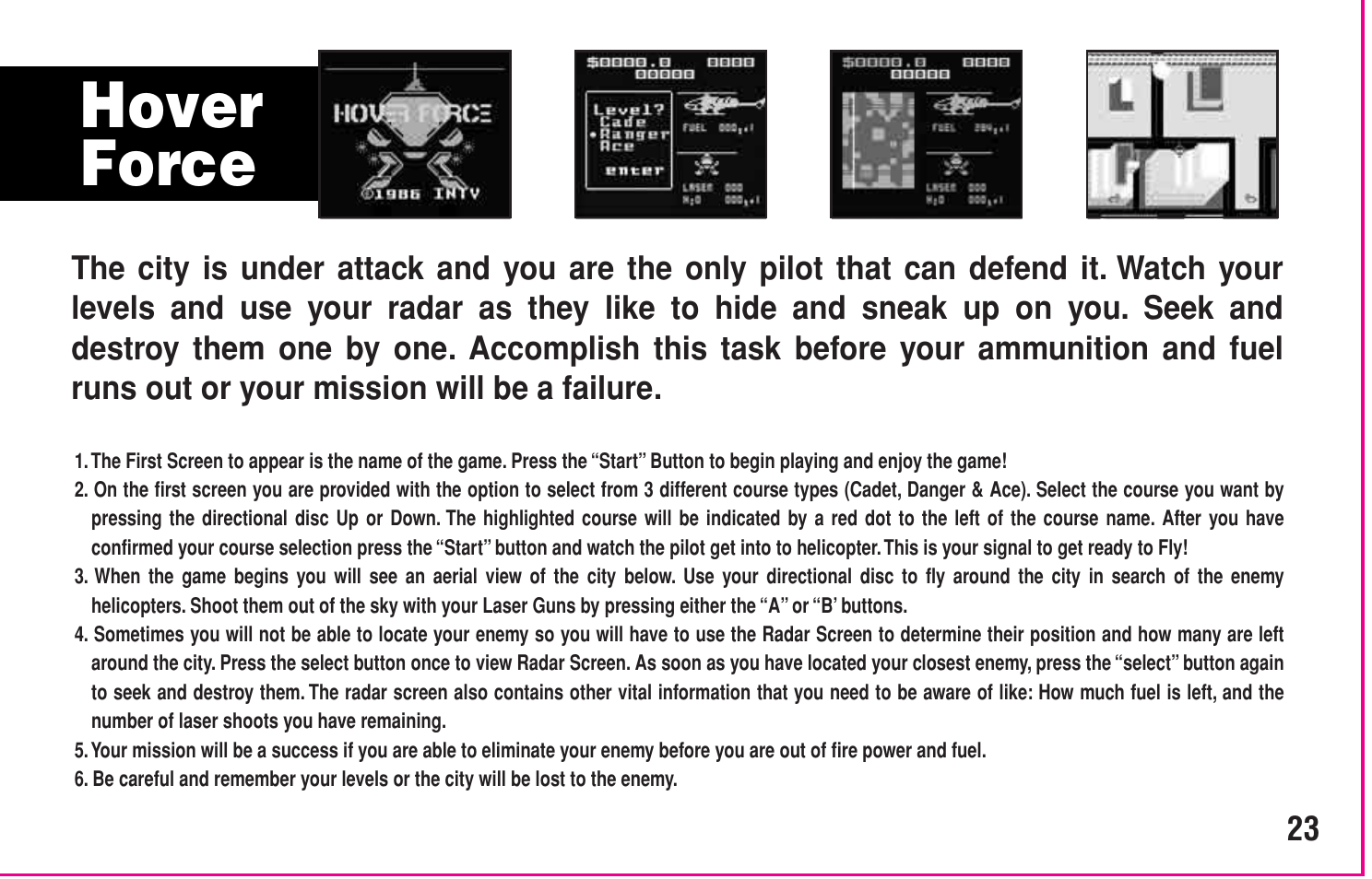 Hover force | Intellivision Productions 10400 User Manual | Page 25 / 36