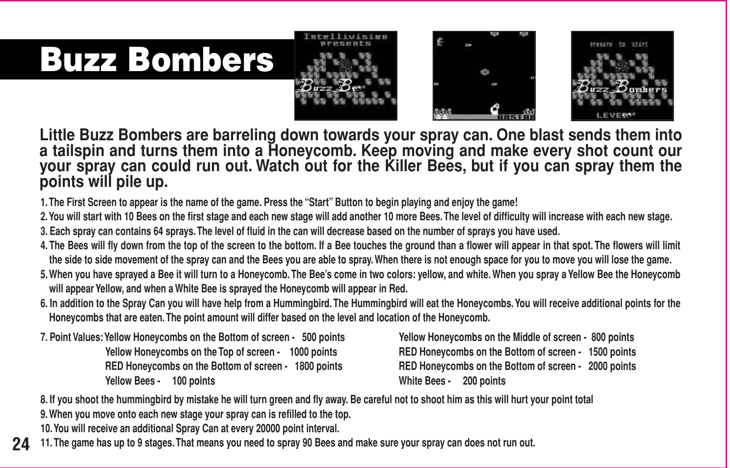 Buzz bombers | Intellivision Productions 10400 User Manual | Page 26 / 36