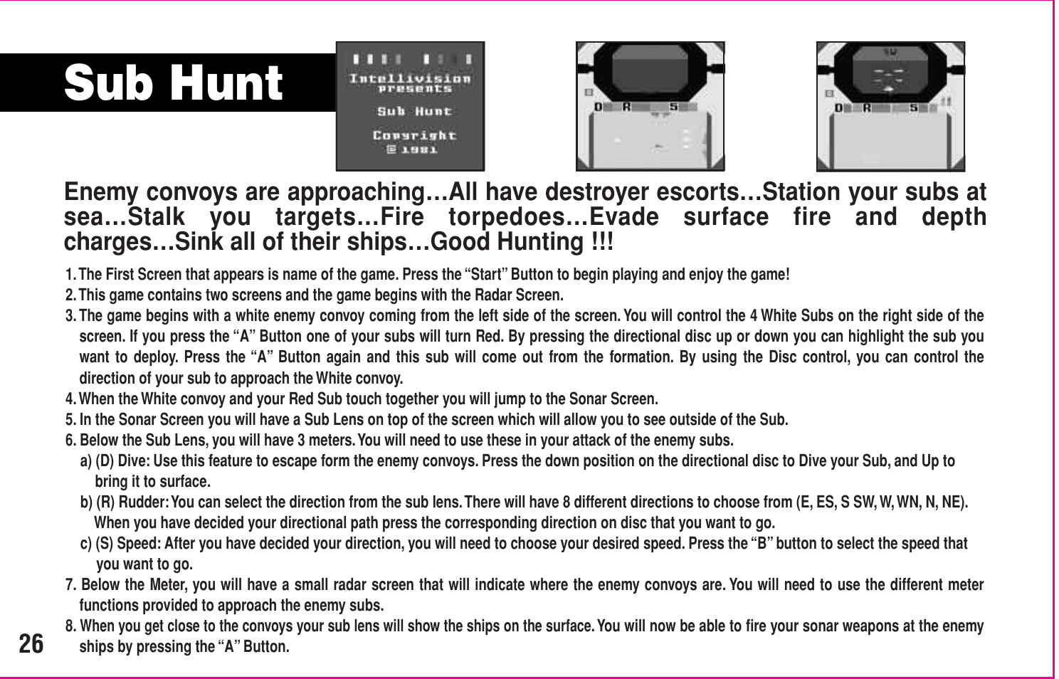 Sub hunt | Intellivision Productions 10400 User Manual | Page 28 / 36