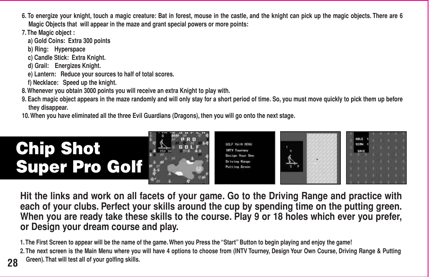 Chip shot super pro golf | Intellivision Productions 10400 User Manual | Page 30 / 36