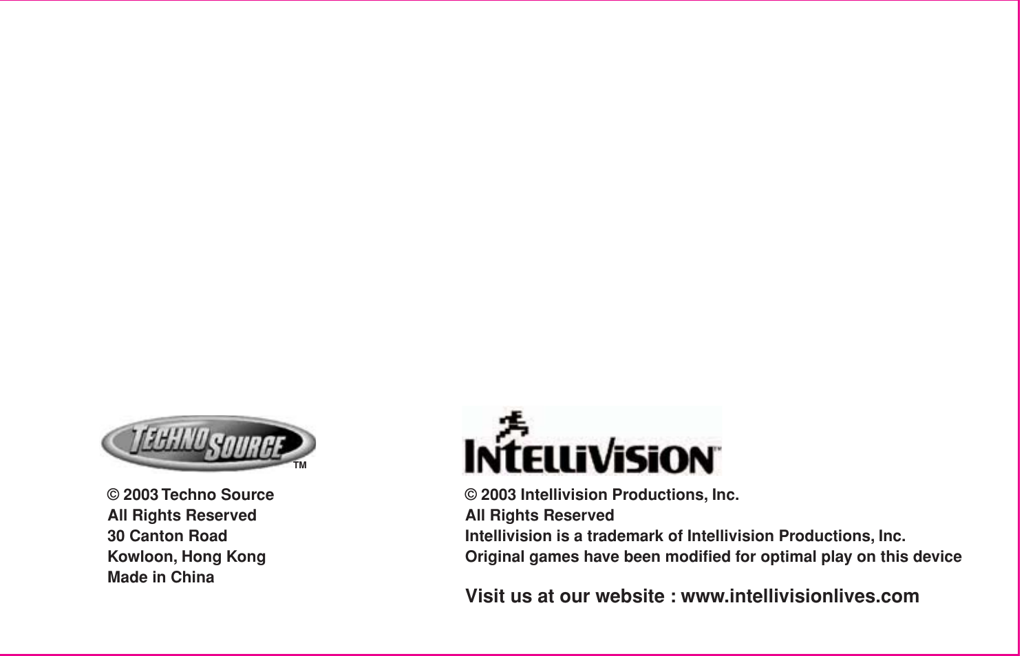 Intellivision Productions 10400 User Manual | Page 36 / 36