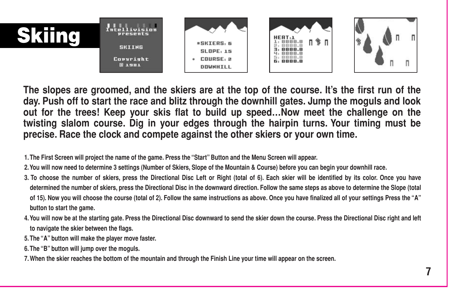 Skiing | Intellivision Productions 10400 User Manual | Page 9 / 36