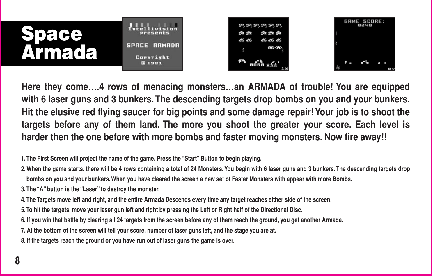 Space armada | Intellivision Productions 10Video User Manual | Page 10 / 20