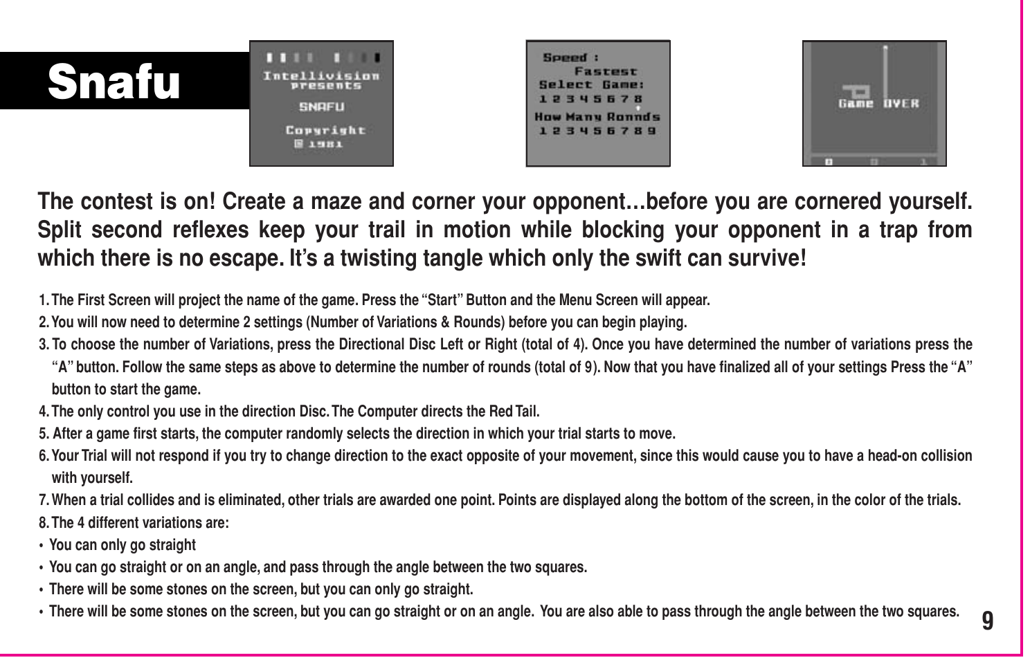 Snafu | Intellivision Productions 10Video User Manual | Page 11 / 20