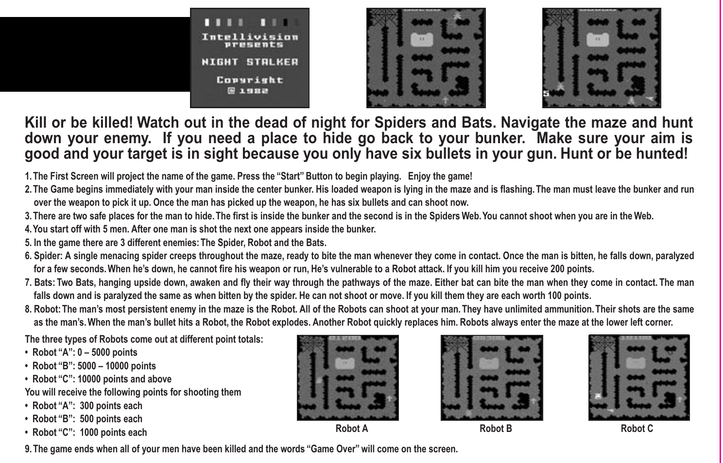 Night stalker | Intellivision Productions 10Video User Manual | Page 13 / 20