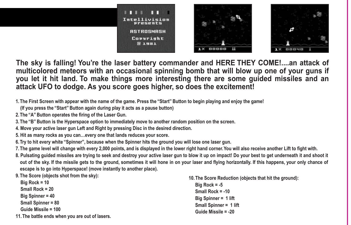 Astrosmash | Intellivision Productions 10Video User Manual | Page 14 / 20
