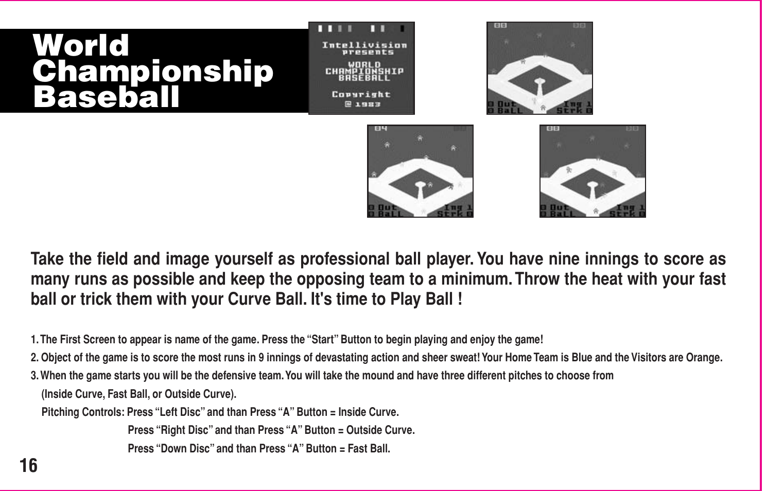 World championship baseball | Intellivision Productions 10Video User Manual | Page 18 / 20