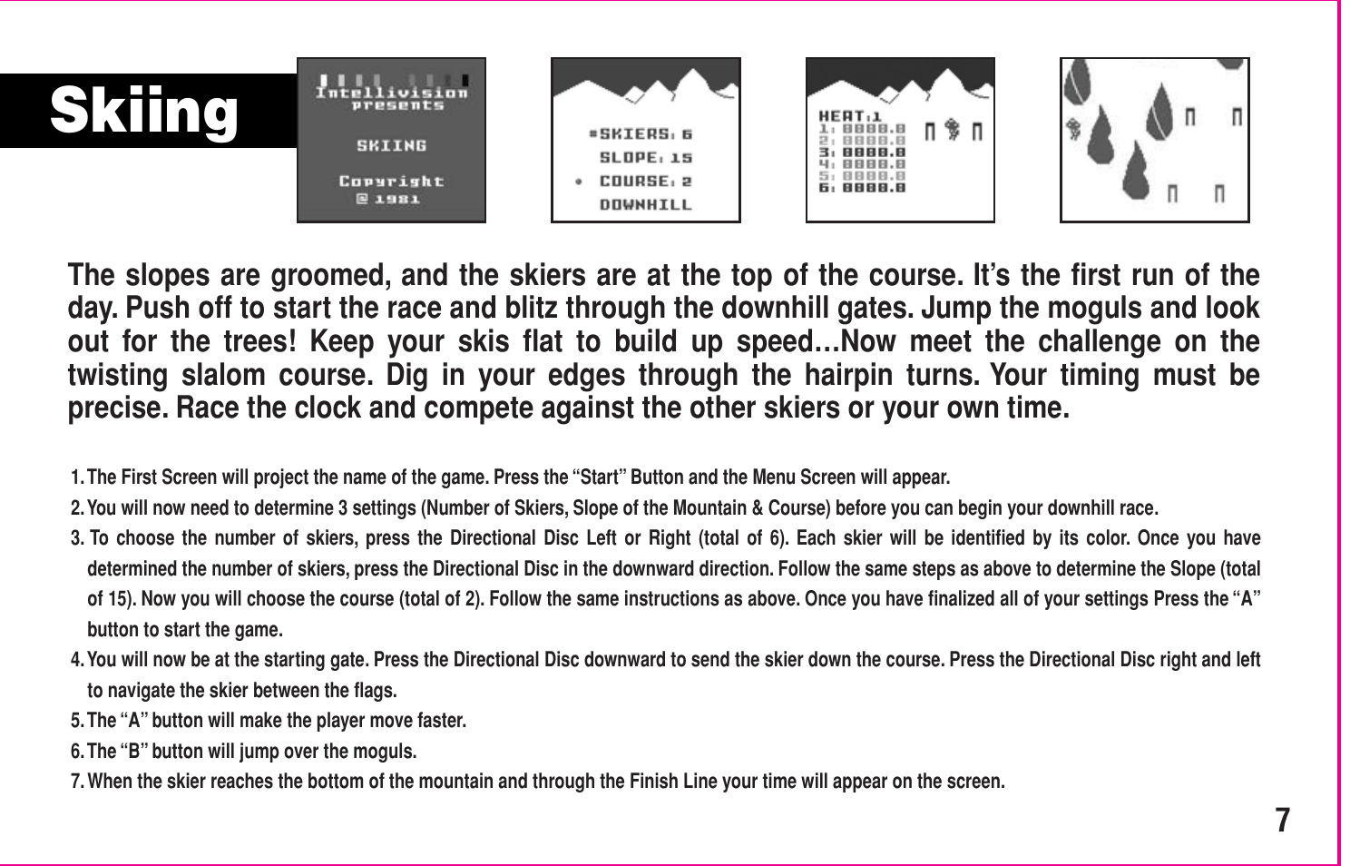 Skiing | Intellivision Productions 10Video User Manual | Page 9 / 20