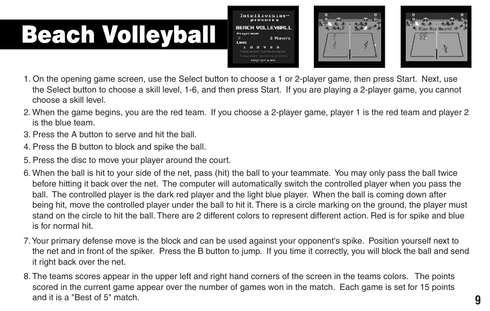 Beach volleyball | Intellivision Productions X2 User Manual | Page 11 / 28