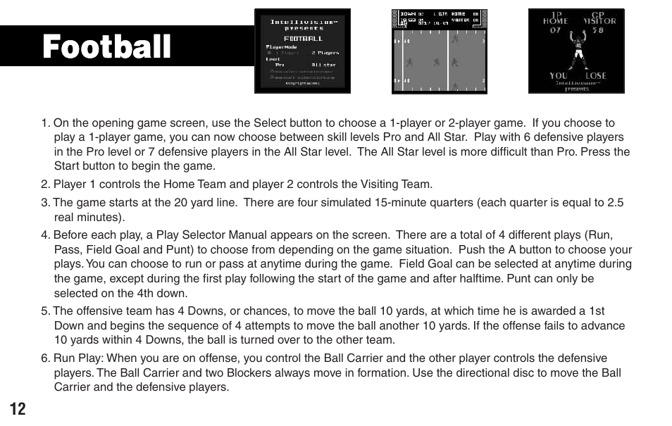 Football | Intellivision Productions X2 User Manual | Page 14 / 28
