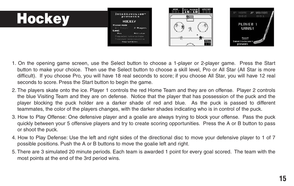 Hockey | Intellivision Productions X2 User Manual | Page 17 / 28