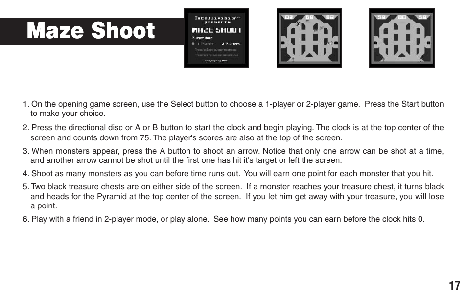 Maze shoot | Intellivision Productions X2 User Manual | Page 19 / 28