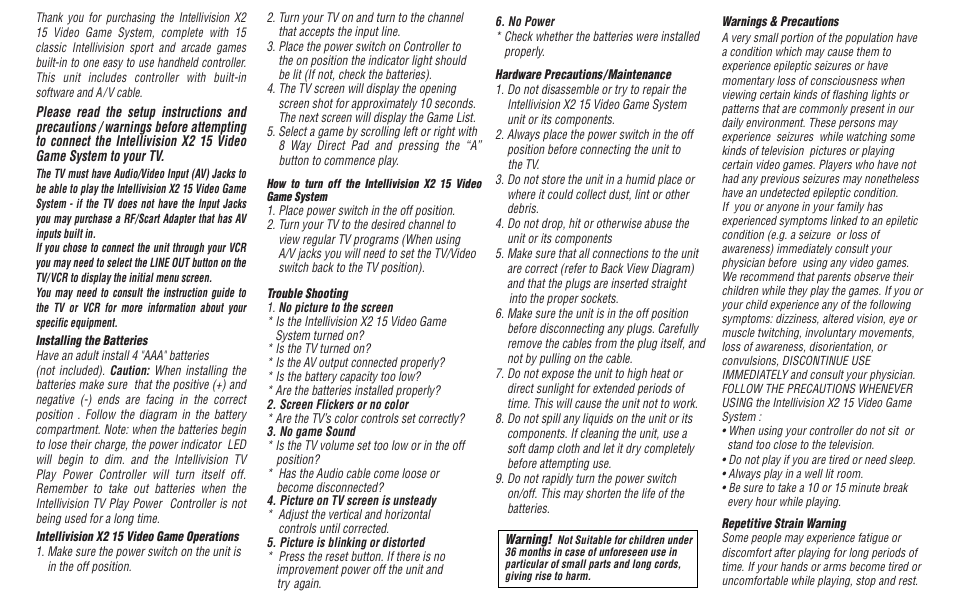 Intellivision Productions X2 User Manual | Page 2 / 28