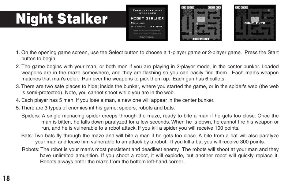 Night stalker | Intellivision Productions X2 User Manual | Page 20 / 28