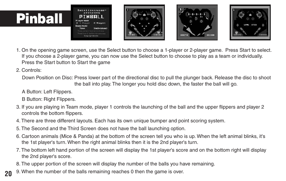 Pinball | Intellivision Productions X2 User Manual | Page 22 / 28