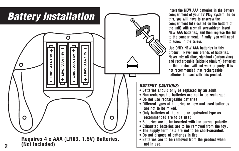 Battery installation | Intellivision Productions X2 User Manual | Page 4 / 28