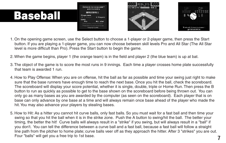 Baseball | Intellivision Productions X2 User Manual | Page 9 / 28