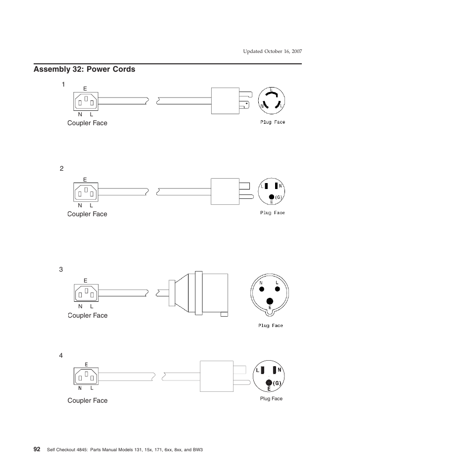 Assembly 32: power cords, Assembly, Power | Cords | IBM 8xx User Manual | Page 104 / 156