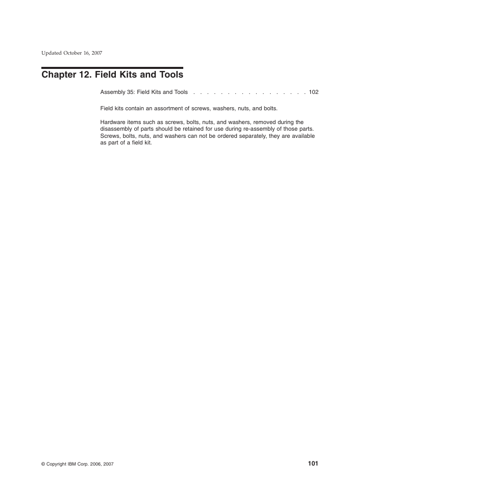 Chapter 12. field kits and tools, Chapter, Field | Kits, Tools | IBM 8xx User Manual | Page 113 / 156