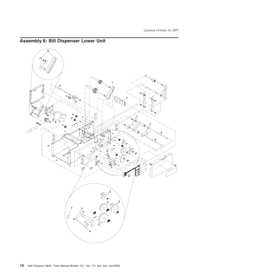 Assembly 6: bill dispenser lower unit, Assembly, Bill | Dispenser, Lower, Unit | IBM 8xx User Manual | Page 26 / 156