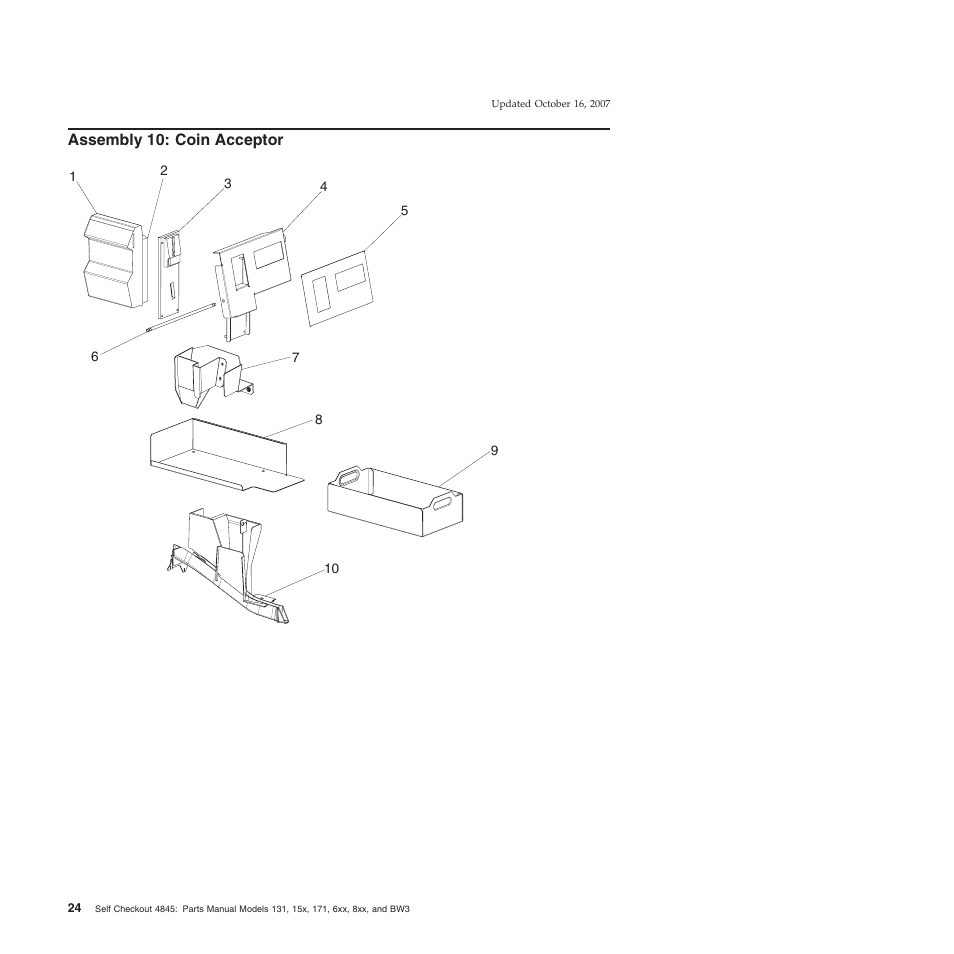 Assembly 10: coin acceptor, Assembly, Coin | Acceptor | IBM 8xx User Manual | Page 36 / 156