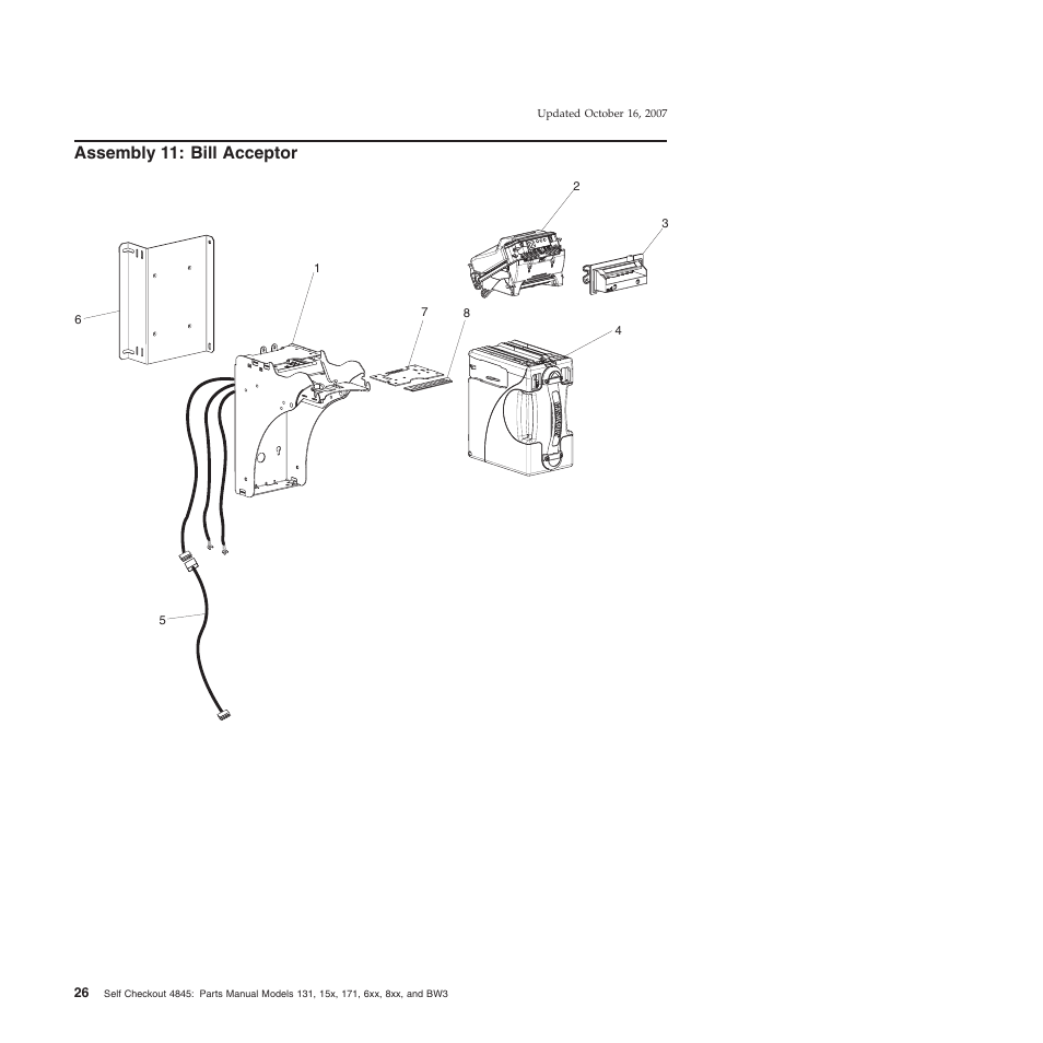 Assembly 11: bill acceptor, Assembly, Bill | Acceptor | IBM 8xx User Manual | Page 38 / 156