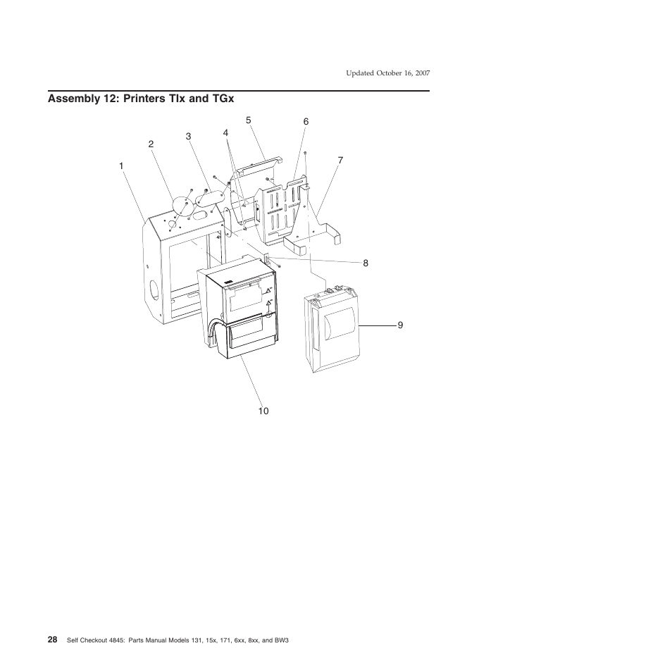 Assembly 12: printers tix and tgx, Assembly, Printers | IBM 8xx User Manual | Page 40 / 156