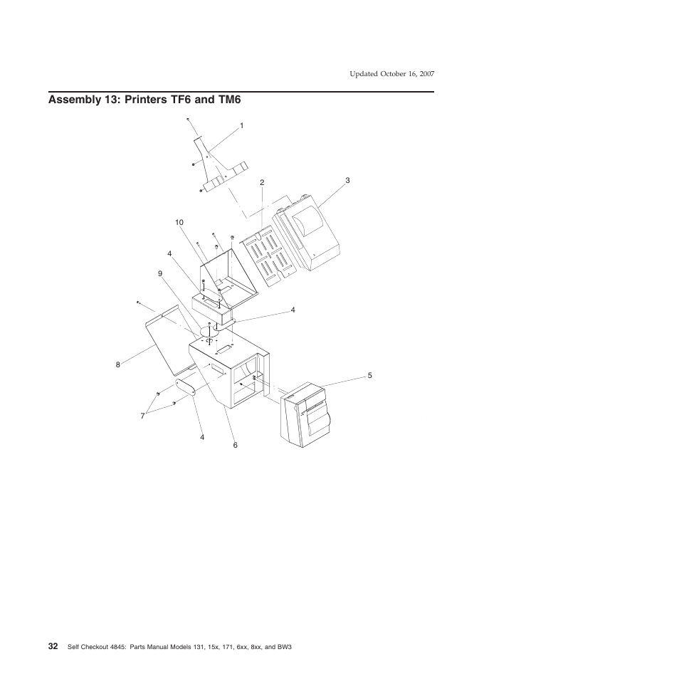 Assembly 13: printers tf6 and tm6, Assembly, Printers | IBM 8xx User Manual | Page 44 / 156