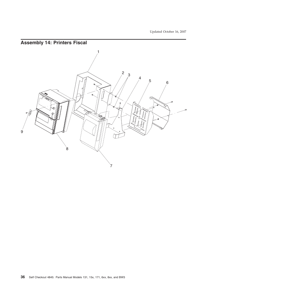 Assembly 14: printers fiscal, Assembly, Printers | Fiscal | IBM 8xx User Manual | Page 48 / 156
