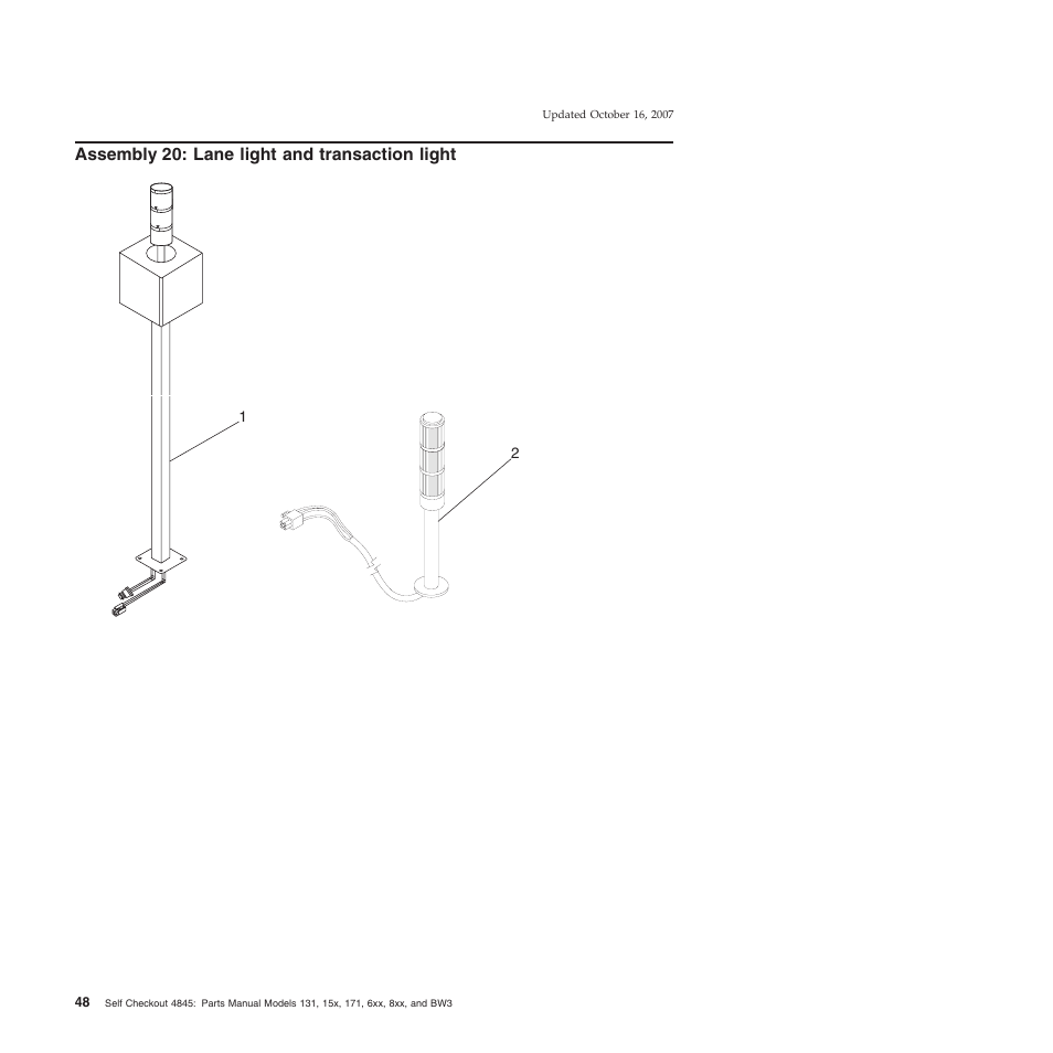 Assembly 20: lane light and transaction light, Assembly, Lane | Light, Transaction | IBM 8xx User Manual | Page 60 / 156
