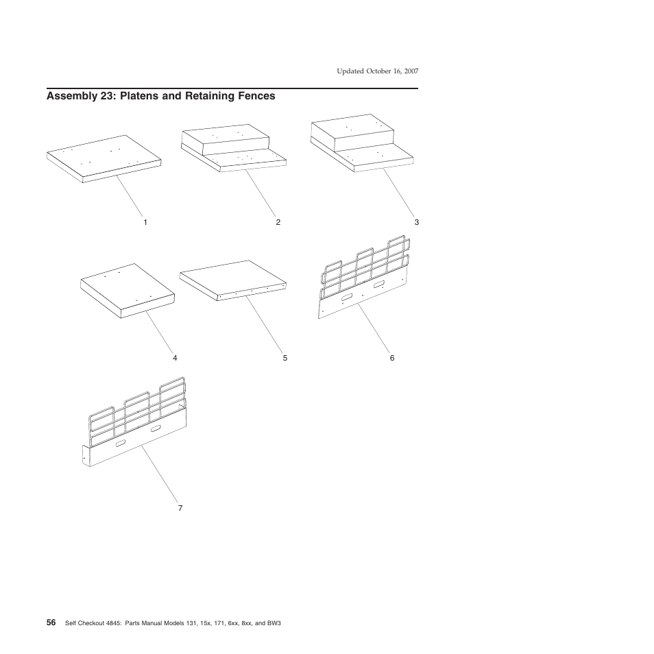 Assembly 23: platens and retaining fences, Assembly, Platens | Retaining, Fences | IBM 8xx User Manual | Page 68 / 156