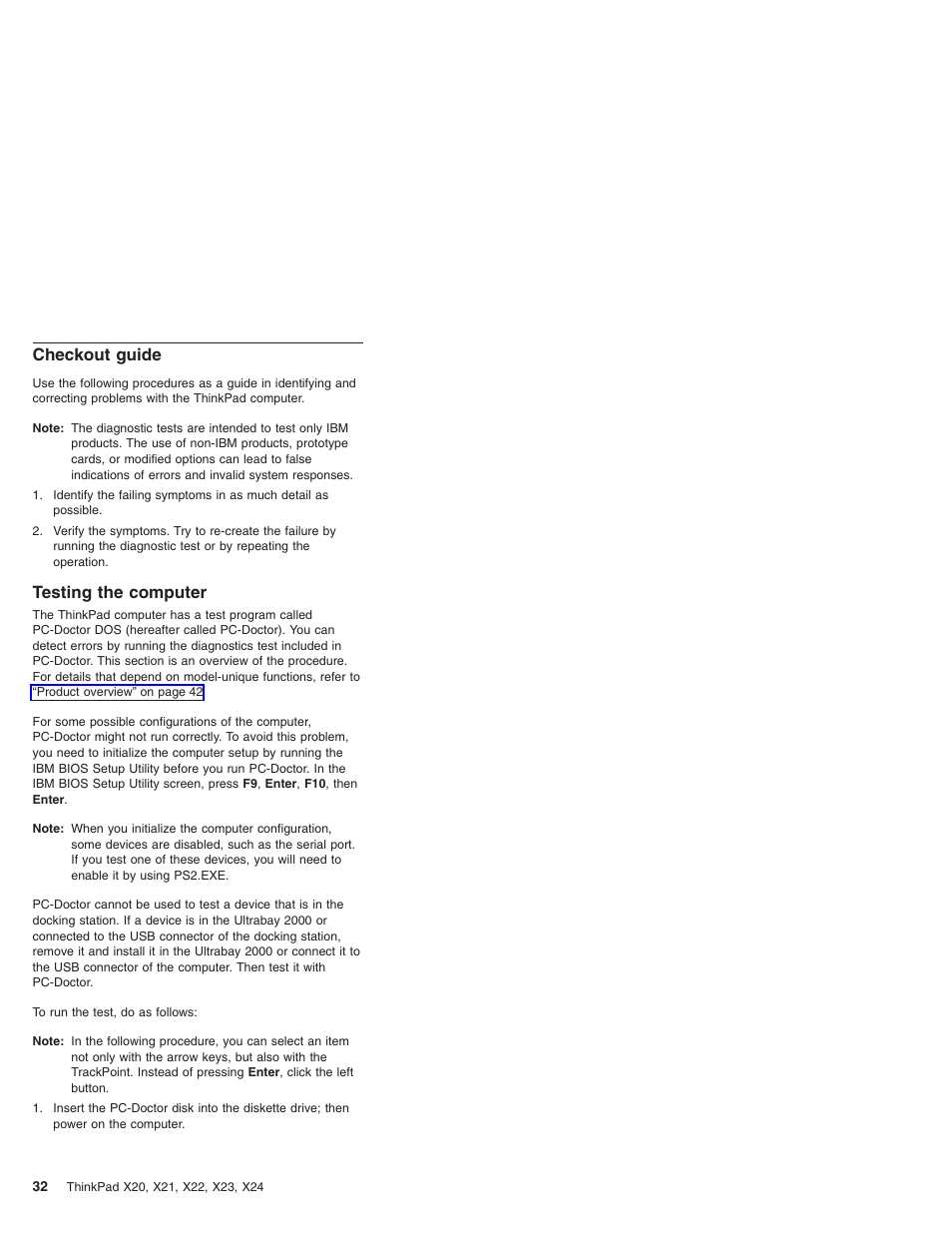 Checkout guide, Testing the computer | IBM X23 User Manual | Page 36 / 141