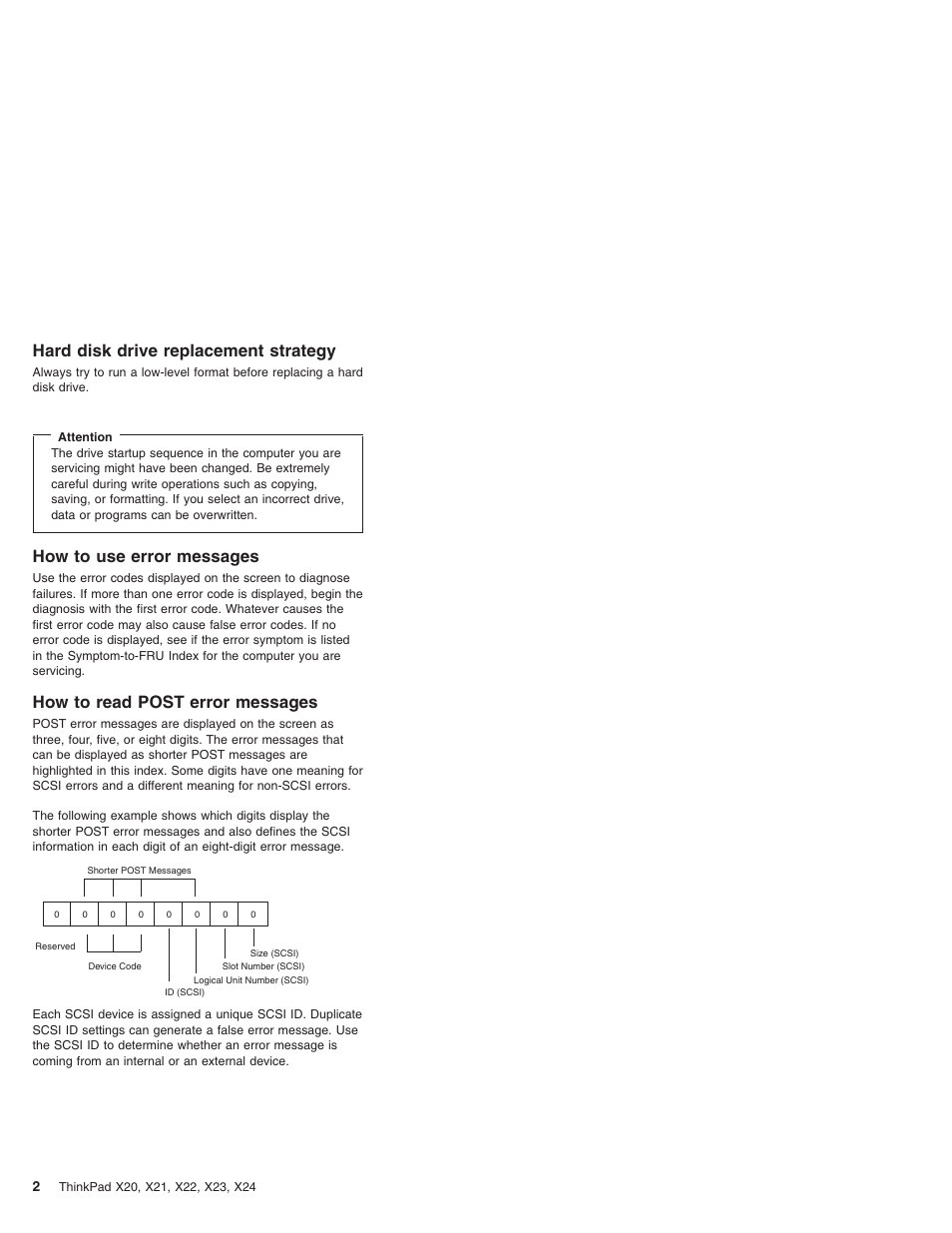 Hard disk drive replacement strategy, How to use error messages, How to read post error messages | IBM X23 User Manual | Page 6 / 141