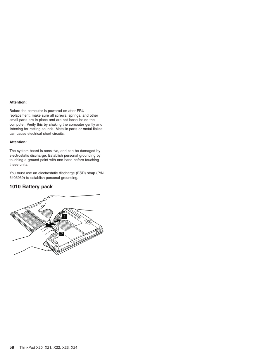 1010 battery pack | IBM X23 User Manual | Page 62 / 141