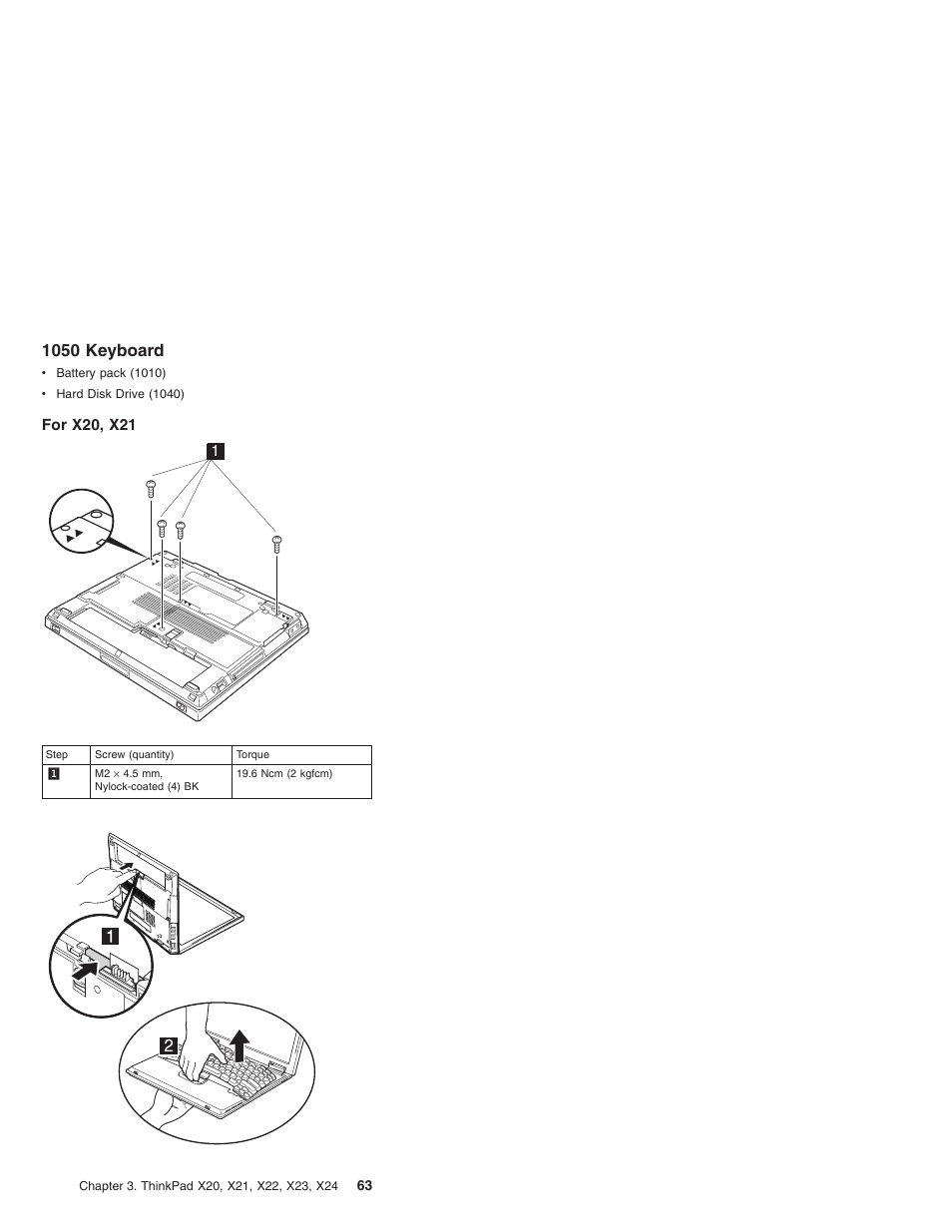 1050 keyboard, For x20, x21 | IBM X23 User Manual | Page 67 / 141