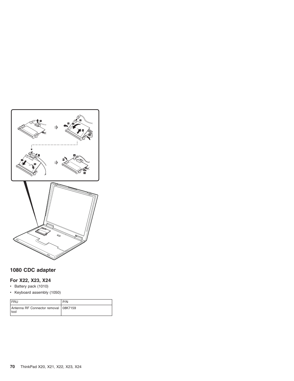 1080 cdc adapter, For x22, x23, x24 | IBM X23 User Manual | Page 74 / 141