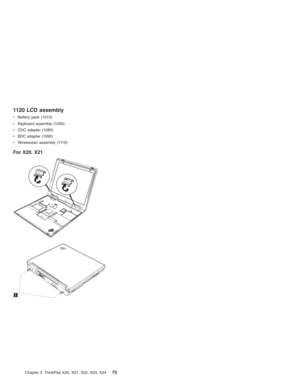 1120 lcd assembly, For x20, x21 | IBM X23 User Manual | Page 79 / 141