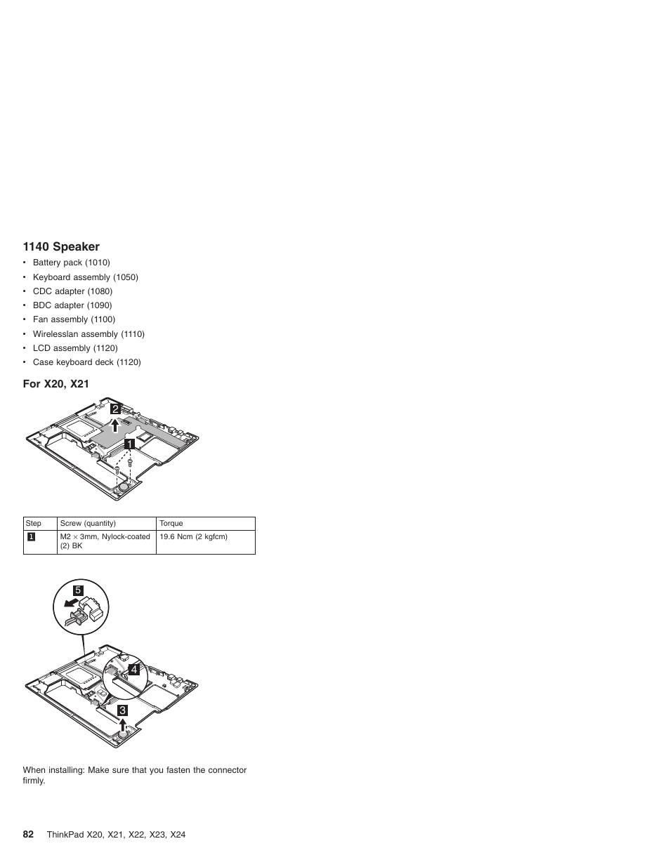 1140 speaker, For x20, x21 | IBM X23 User Manual | Page 86 / 141
