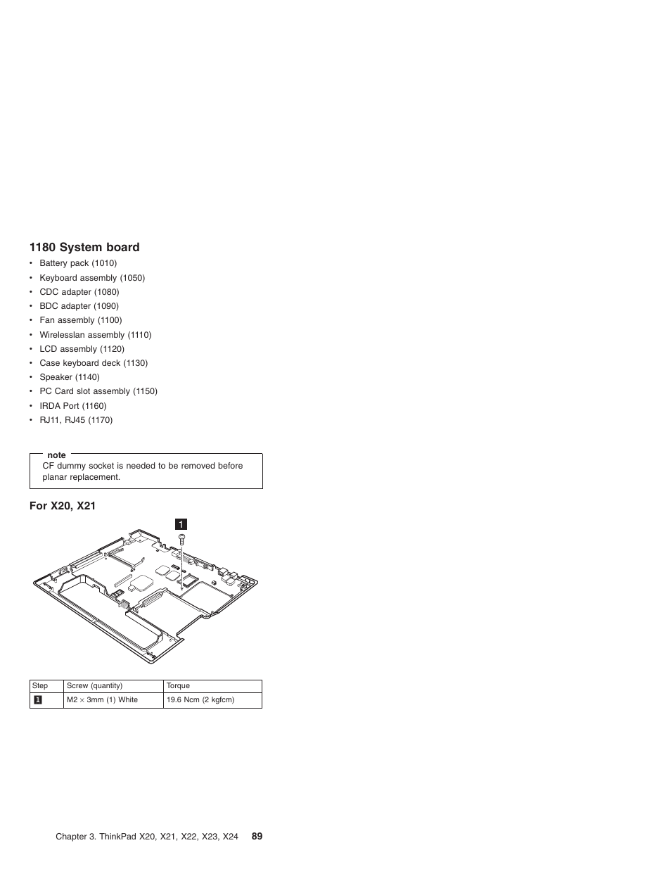 1180 system board, For x20, x21 | IBM X23 User Manual | Page 93 / 141