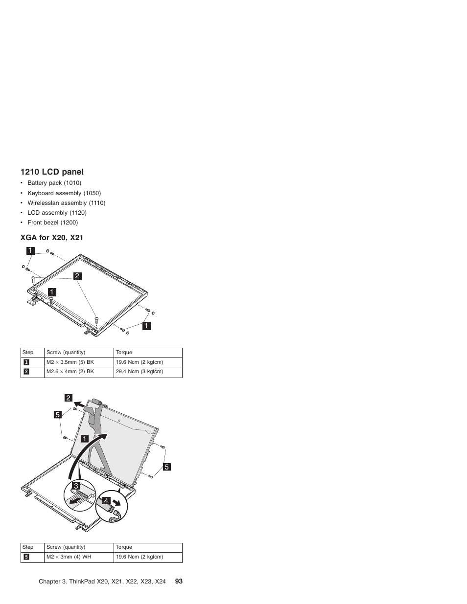 1210 lcd panel, Xga for x20, x21 | IBM X23 User Manual | Page 97 / 141