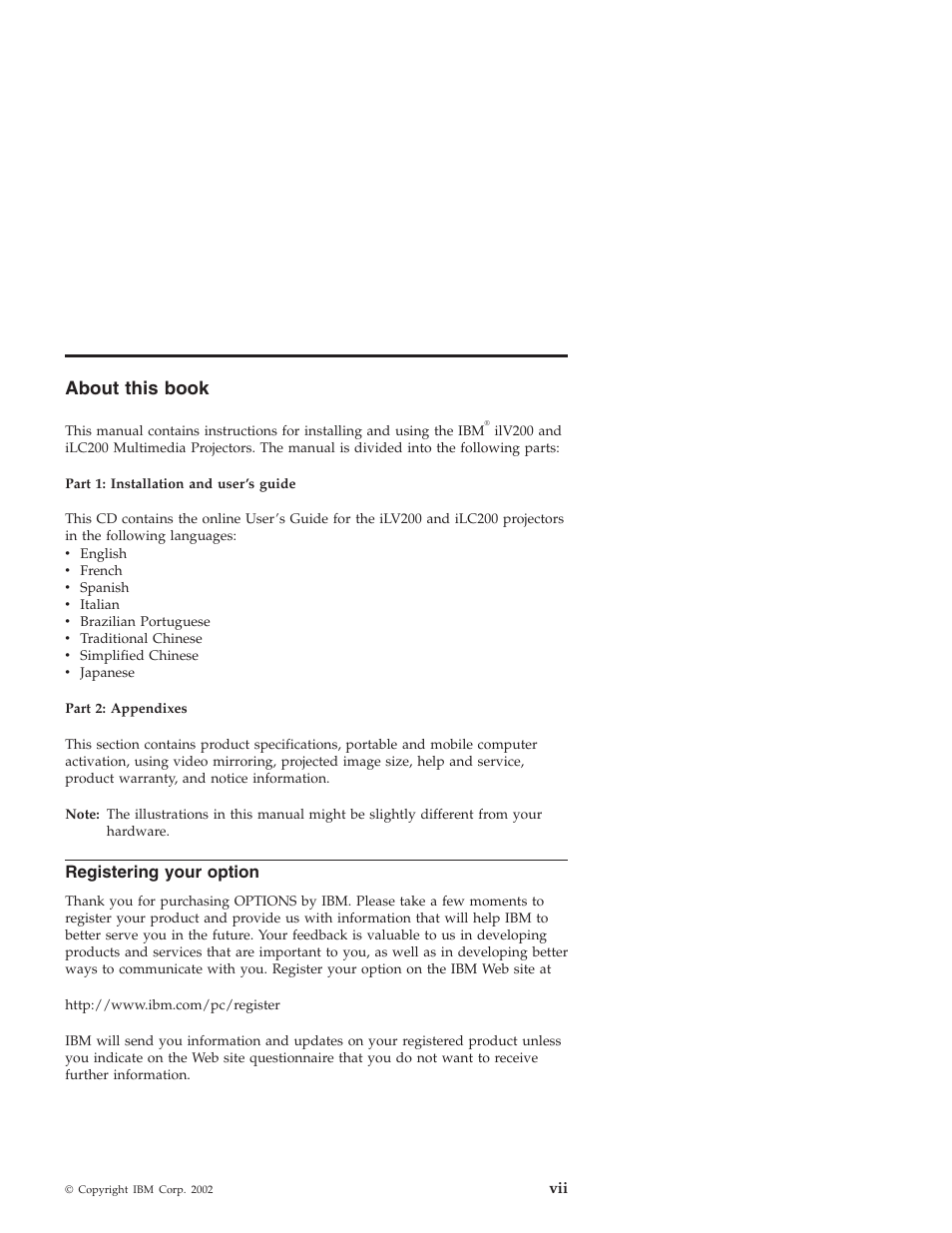 About this book, Registering your option | IBM ILC200 User Manual | Page 7 / 76