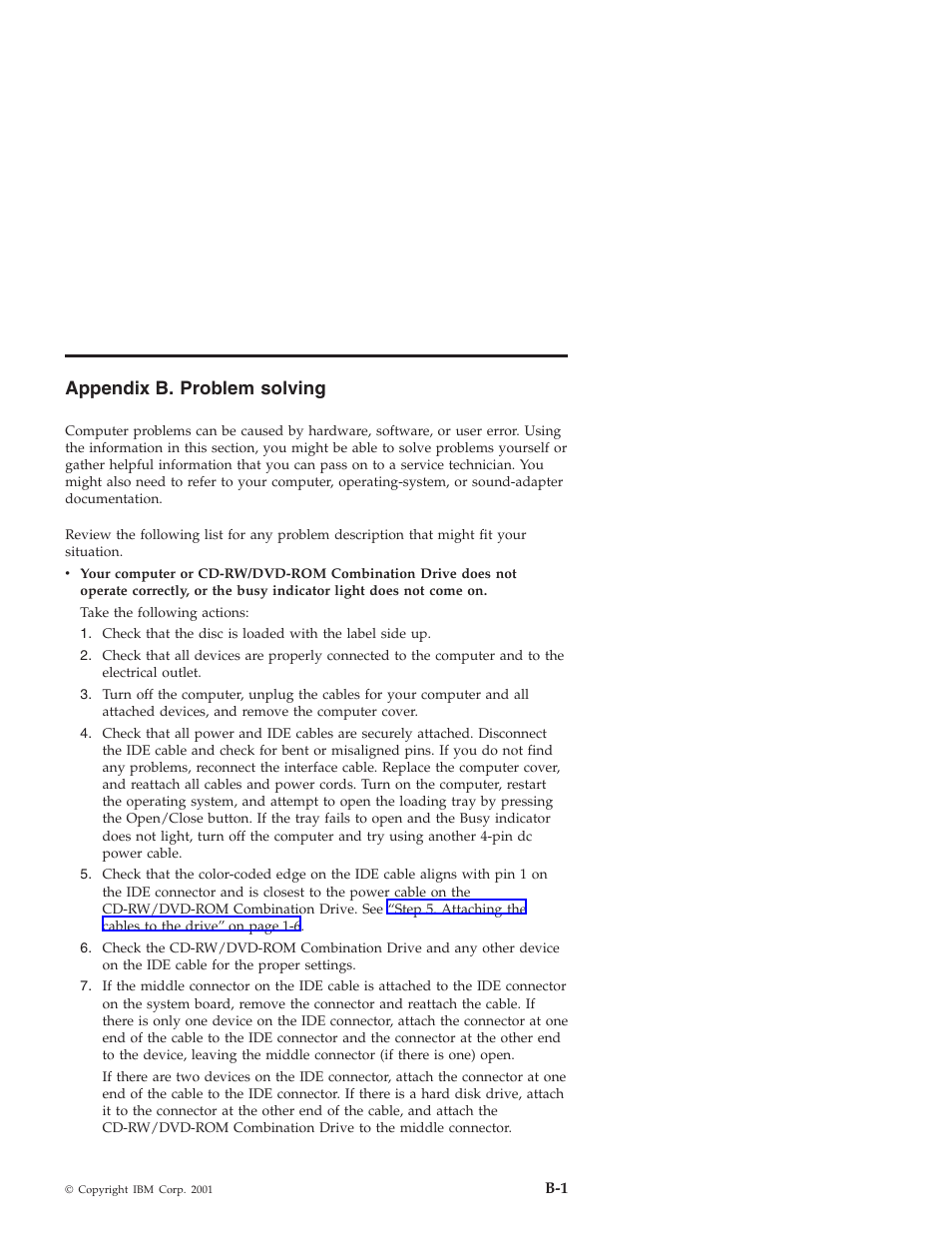 Appendix b. problem solving | IBM 22P6959 User Manual | Page 25 / 50