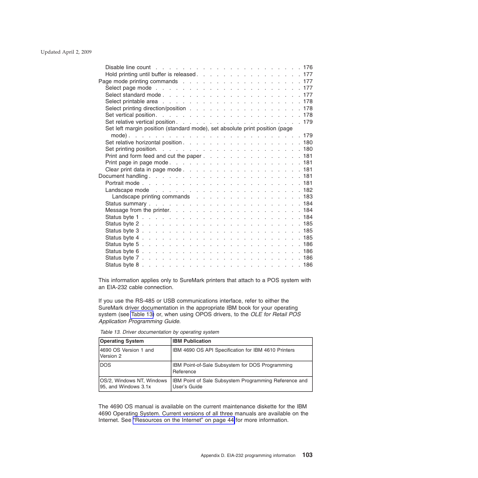 Driver documentation by operating system | IBM SUREMARK TI8 User Manual | Page 125 / 244