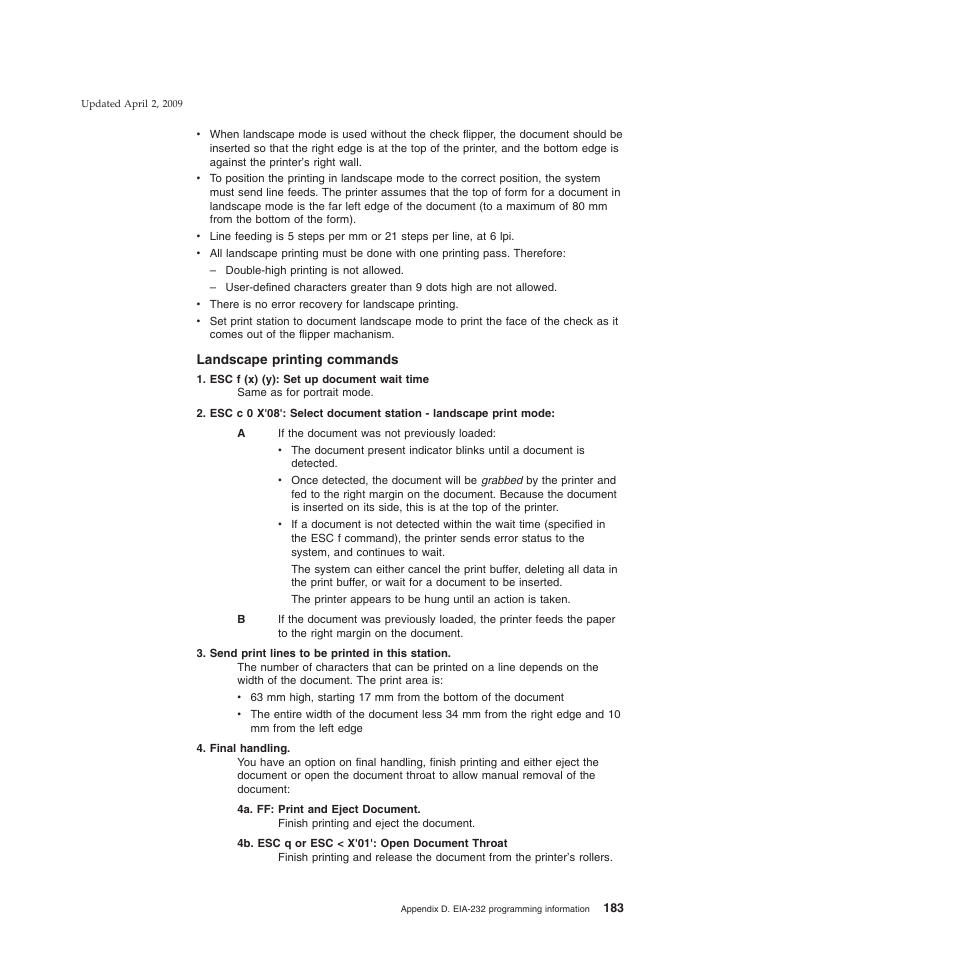 Landscape printing commands | IBM SUREMARK TI8 User Manual | Page 205 / 244