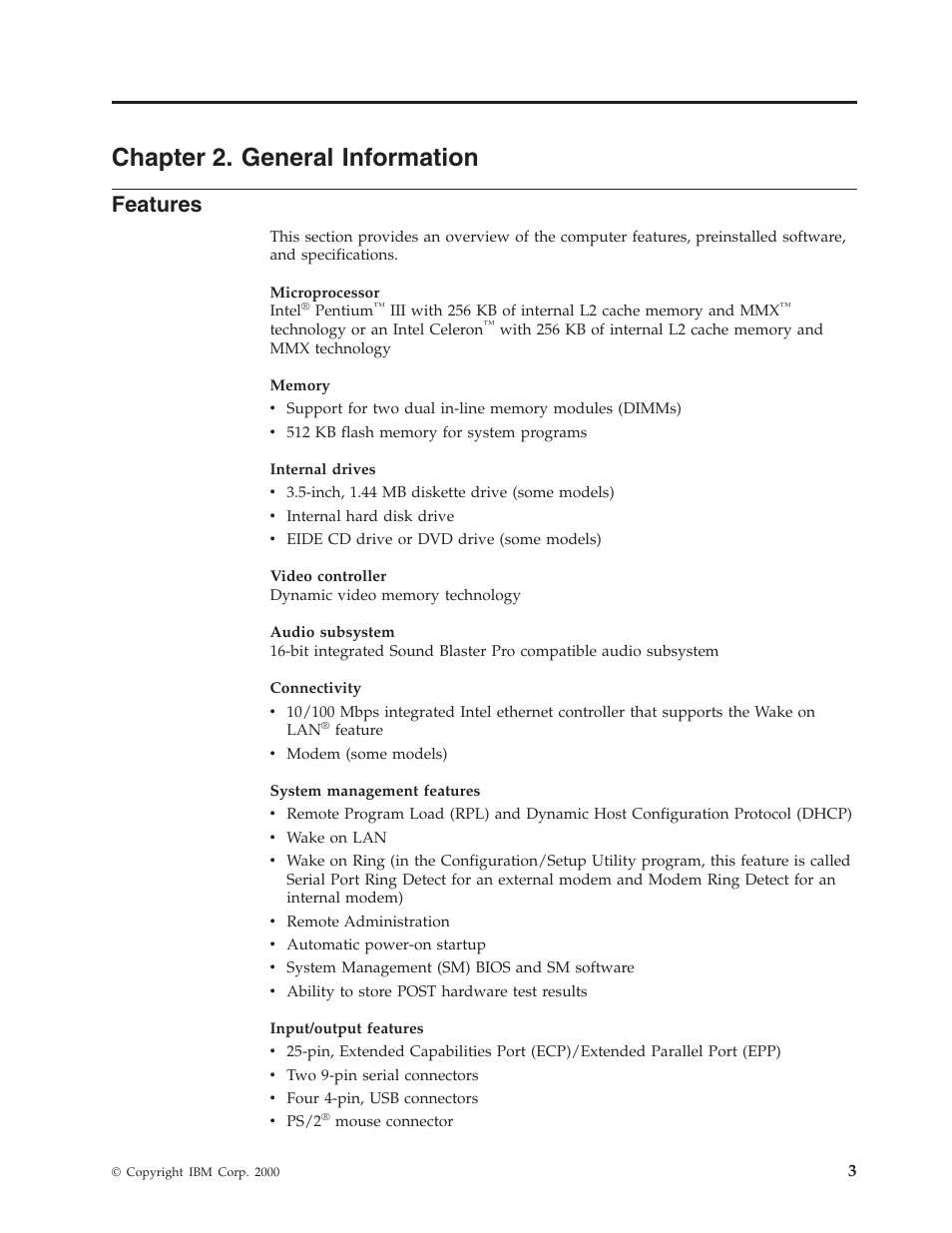 Chapter 2. general information, Features | IBM 6341 User Manual | Page 11 / 252